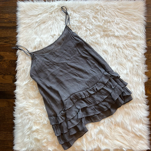 Easel Womens Camisole Cami Top Gray Textured Spaghetti Strap Scoop Ruffles M - Picture 2 of 7